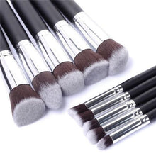 Load image into Gallery viewer, Glamza 10PC Black Silver Makeup Brushes Set