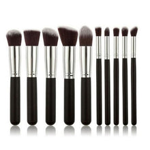 Load image into Gallery viewer, Glamza 10PC Black Silver Makeup Brushes Set