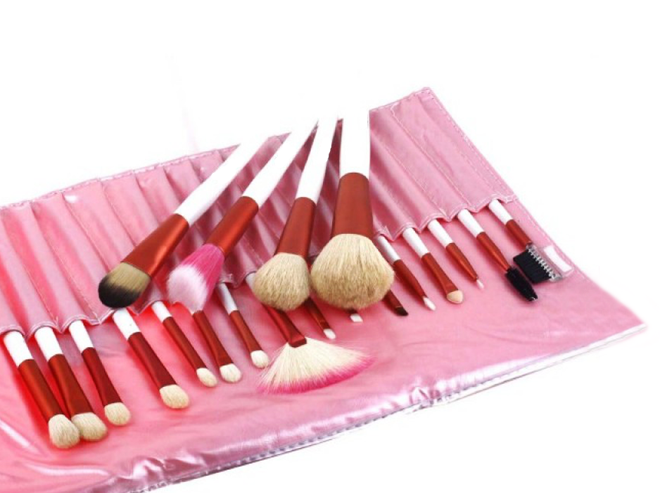 20pc Professional Brush Set in Pink Leather Pouch - Glamza