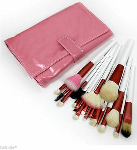 20pc Professional Brush Set in Pink Leather Pouch - Glamza