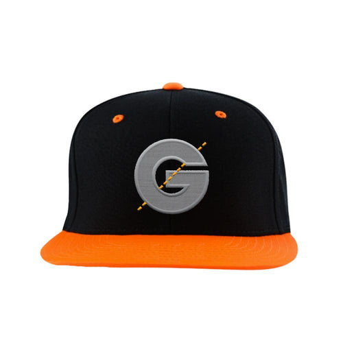 Groomarang Black & Orange Contrast Snapback Cap With Large Embroidered Logo