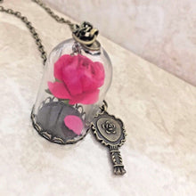 Load image into Gallery viewer, Beauty and Beast Inspired Red Rose in Dome Pendant Necklace