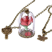 Load image into Gallery viewer, Beauty and Beast Inspired Red Rose in Dome Pendant Necklace