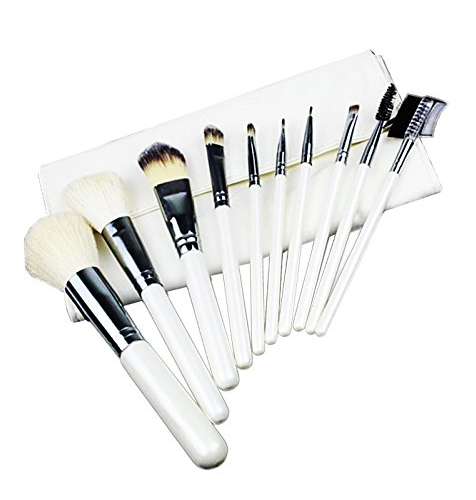 10 Piece White & Chrome Silver Makeup Brush Set