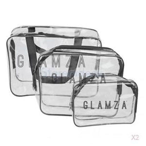 Glamza 3 Set PVC Clear Travel Bags Pink