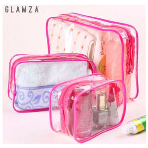 Glamza 3 Set PVC Clear Travel Bags Pink