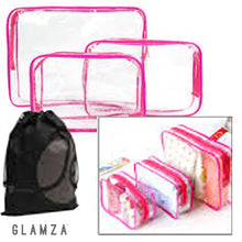 Load image into Gallery viewer, Glamza 3 Set PVC Clear Travel Bags Pink