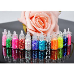 12 Mini Bottles of Nail Glitter Face Body Nail Art Festival Sparkling Glitters