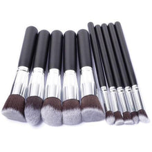 Load image into Gallery viewer, Glamza 10PC Black Silver Makeup Brushes Set