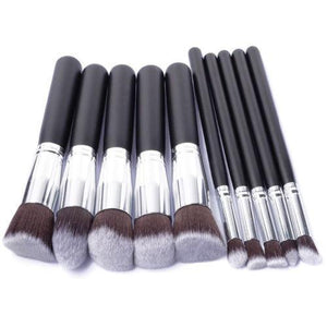 Glamza 10PC Black Silver Makeup Brushes Set