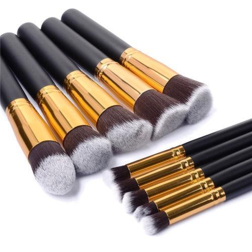 Glamza 10PC Black Gold Makeup Brushes Set