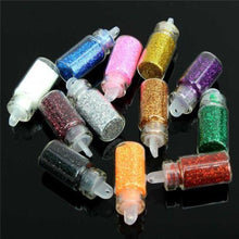 Load image into Gallery viewer, 12 Mini Bottles of Nail Glitter Face Body Nail Art Festival Sparkling Glitters